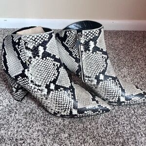 Marc Fisher Black and White Snakeskin Ankle Booties